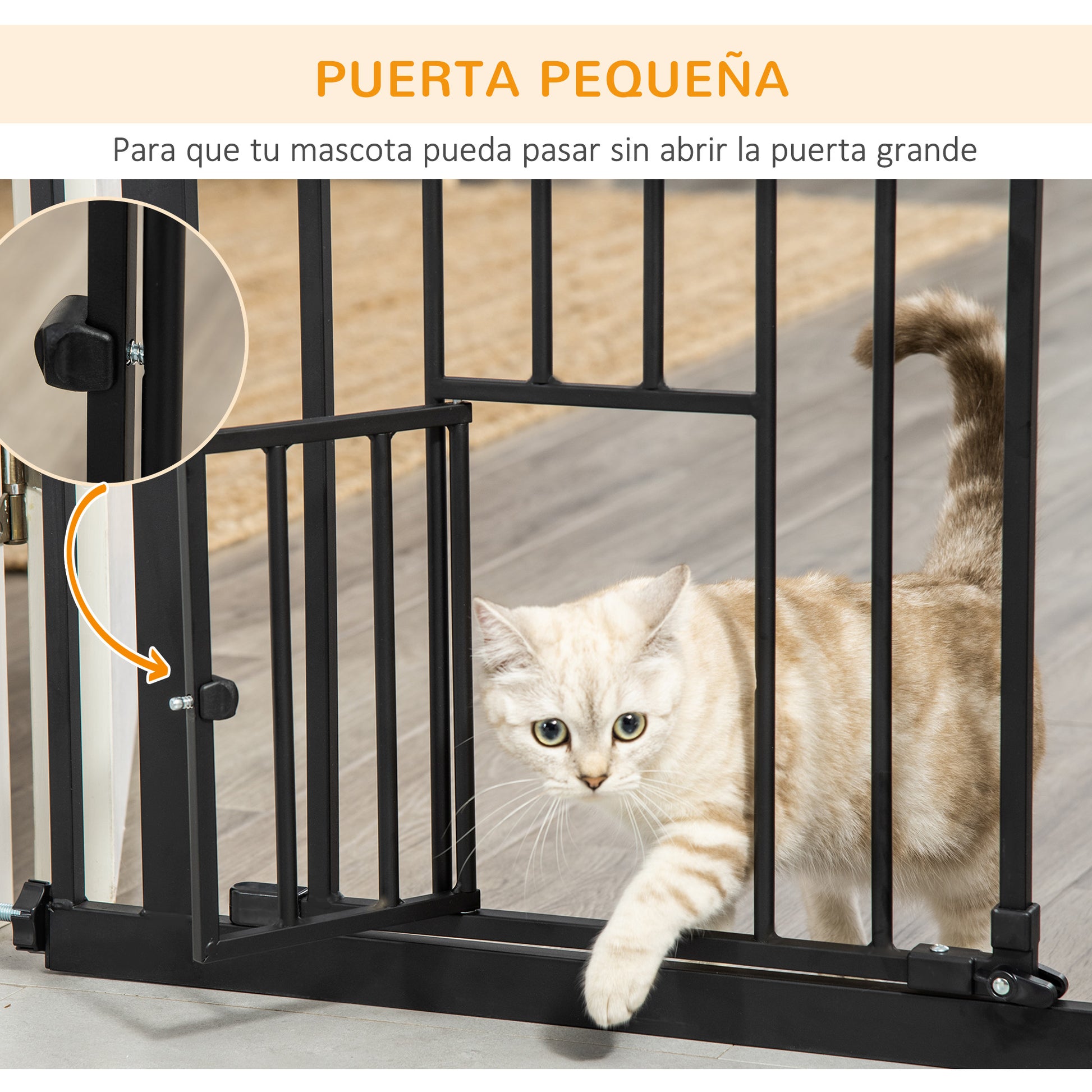 Dog Safety Barrier with 1 Small Door 74-101x104.1 cm Extendable Pet Barrier with Automatic Locking System and Double Lock for Door Hallway Stairs Black