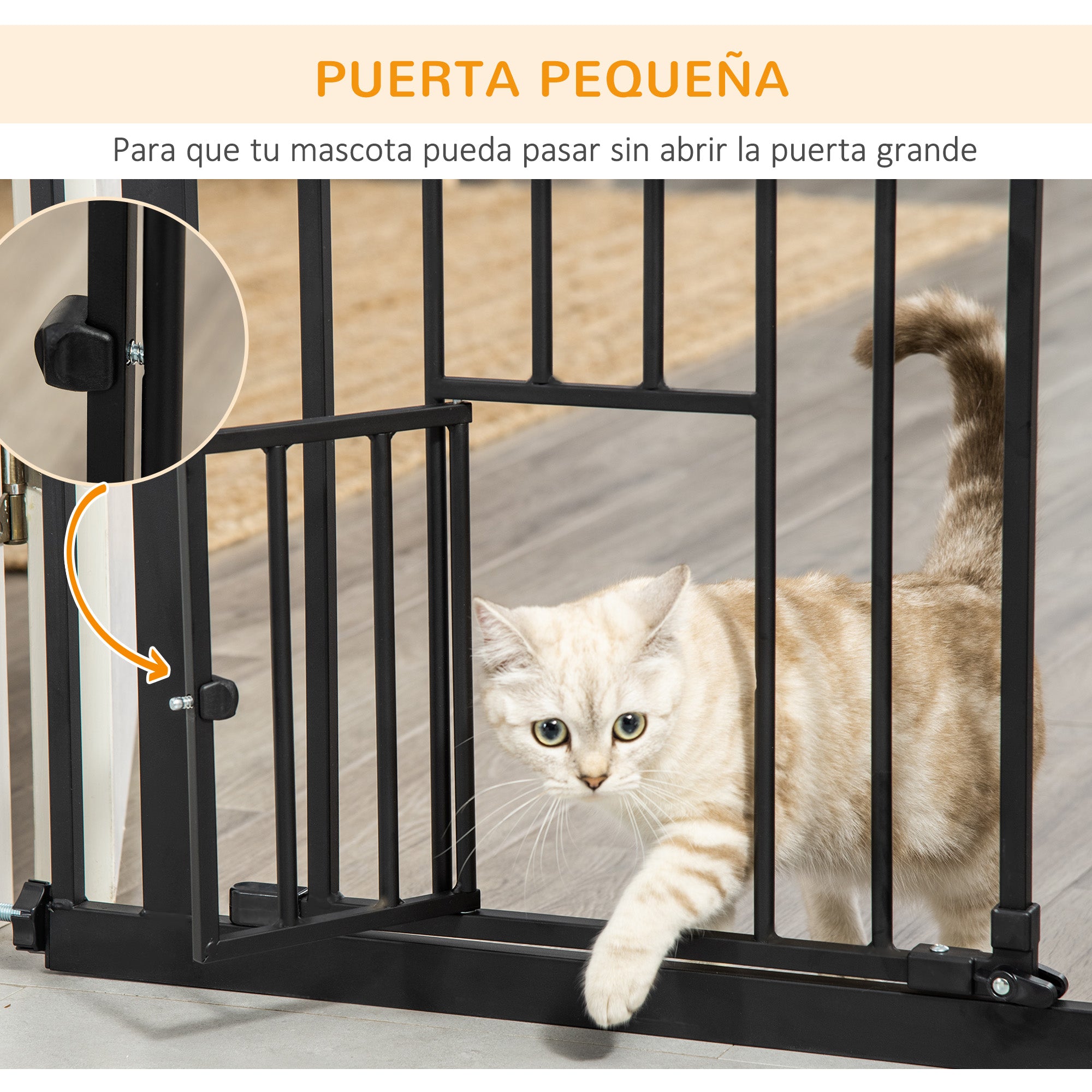 Dog Safety Barrier with 1 Small Door 74-101x104.1 cm Extendable Pet Barrier with Automatic Locking System and Double Lock for Door Hallway Stairs Black