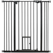 Dog Safety Barrier with 1 Small Door 74-101x104.1 cm Extendable Pet Barrier with Automatic Locking System and Double Lock for Door Hallway Stairs Black