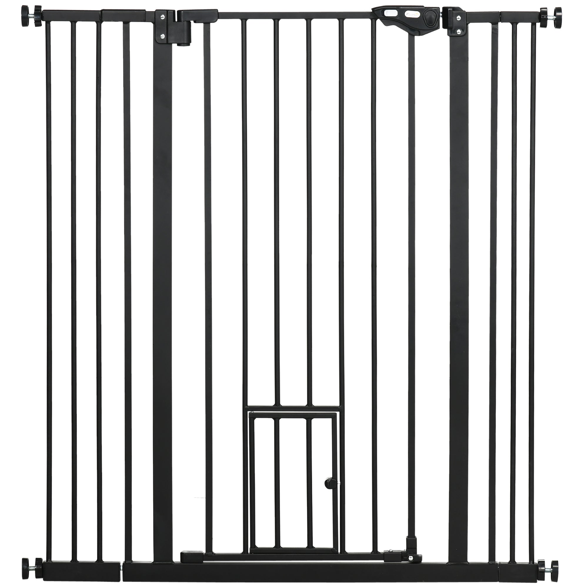 Dog Safety Barrier with 1 Small Door 74-101x104.1 cm Extendable Pet Barrier with Automatic Locking System and Double Lock for Door Hallway Stairs Black