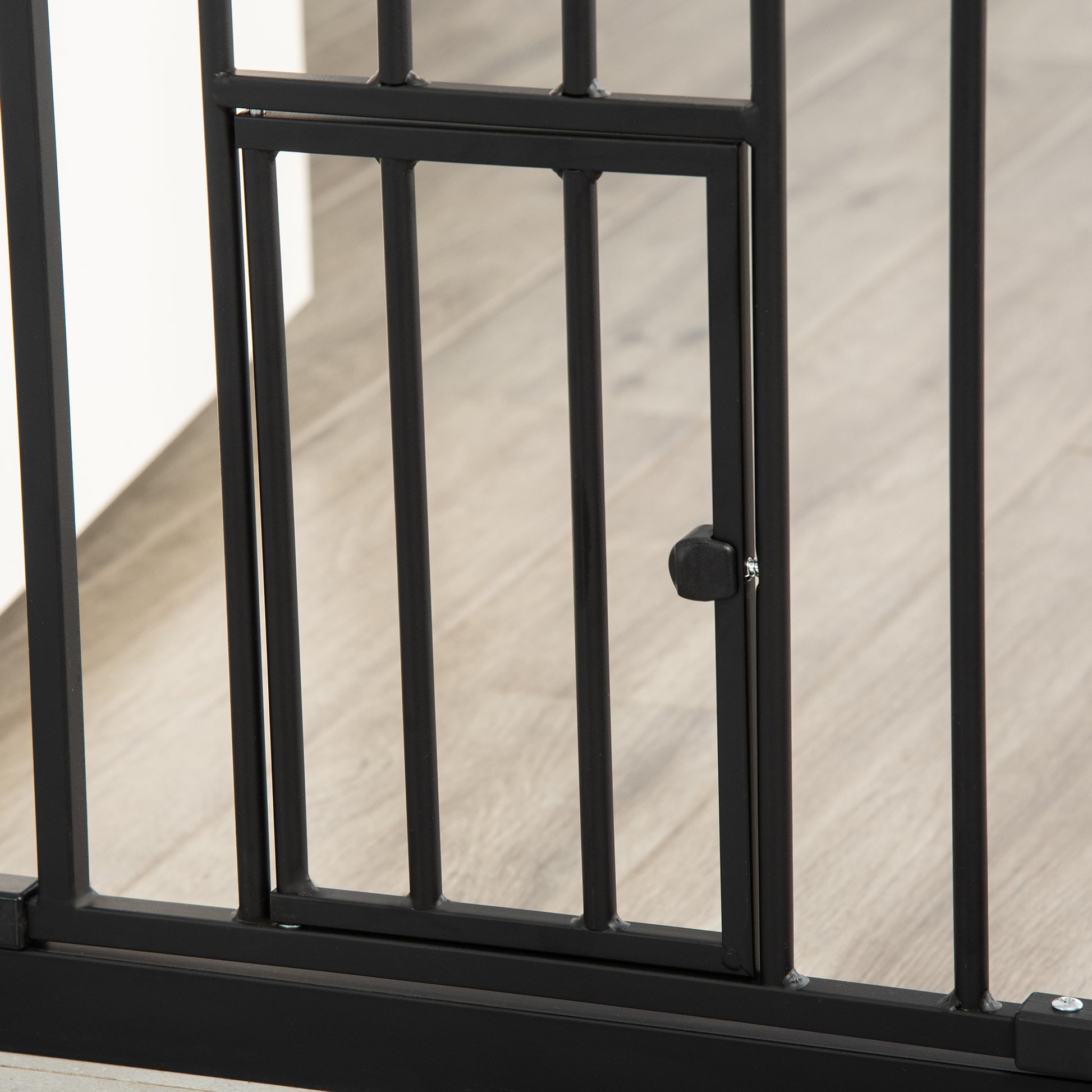 Dog Safety Barrier with 1 Small Door 74-101x104.1 cm Extendable Pet Barrier with Automatic Locking System and Double Lock for Door Hallway Stairs Black