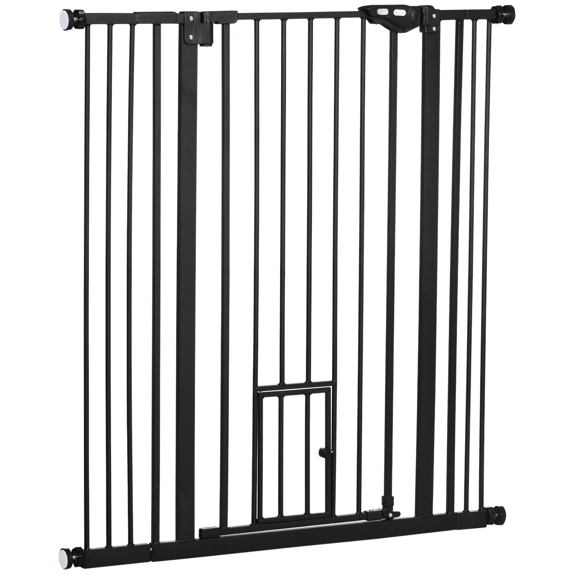 Dog Safety Barrier with 1 Small Door 74-101x104.1 cm Extendable Pet Barrier with Automatic Locking System and Double Lock for Door Hallway Stairs Black
