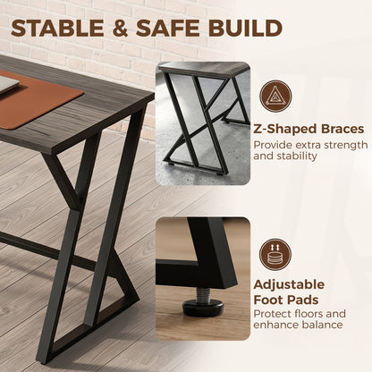 47.2 in Computer Desk – Industrial Z-Frame Work Desk for Office, Bedroom & Small Spaces, Weathered Gray