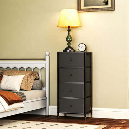 Fabric Chest of Drawers with 4 Foldable Drawers with PU Fronts and Steel Frame for Bedroom Living Room Black