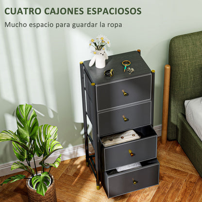 Fabric Chest of Drawers with 4 Foldable Drawers with PU Fronts and Steel Frame for Bedroom Living Room Black