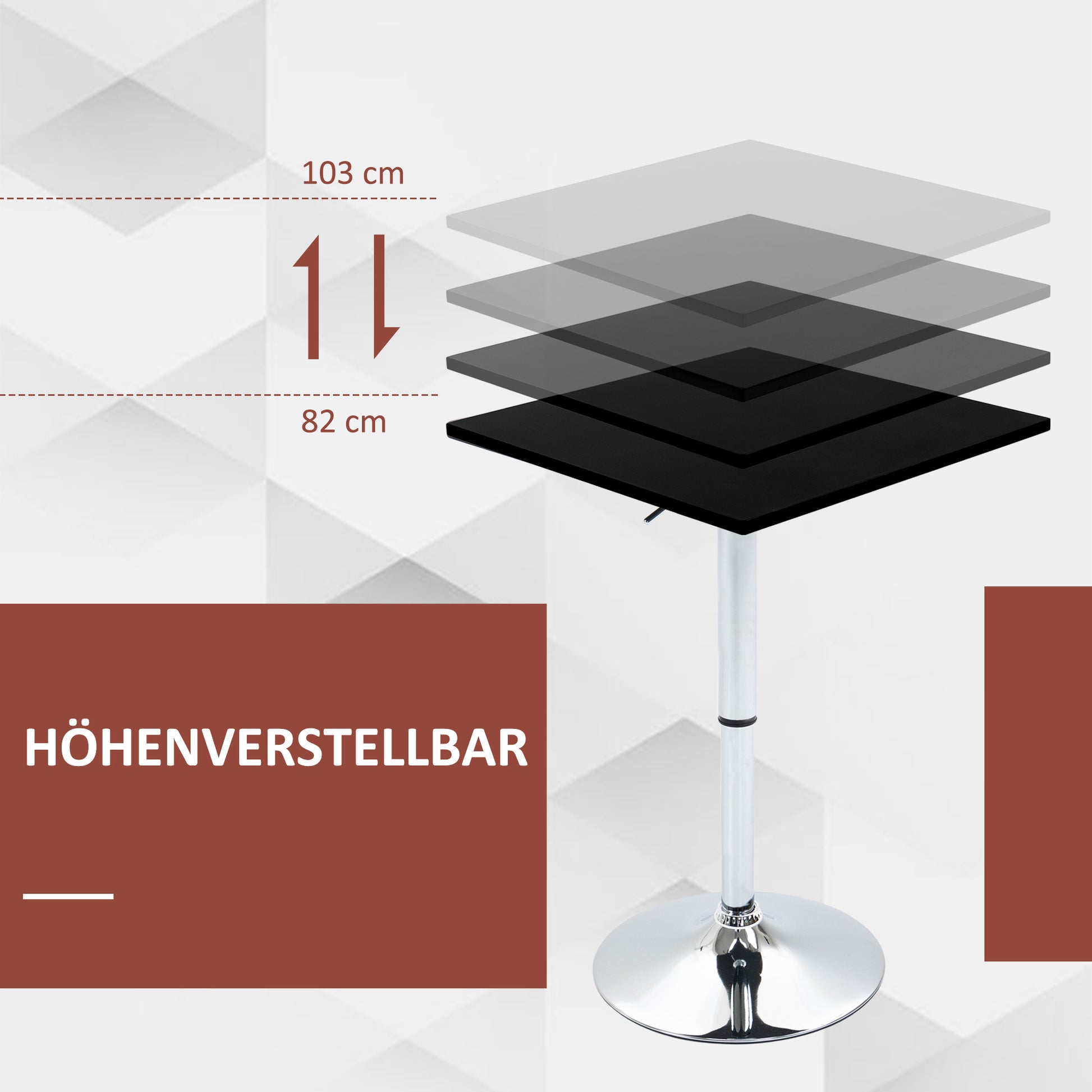 Height-Adjustable Bar Table with Rotating Tabletop, Non-Slip Kitchen Table for Living Room, Dining Room, Black, 60 x 60 x 69-93 cm