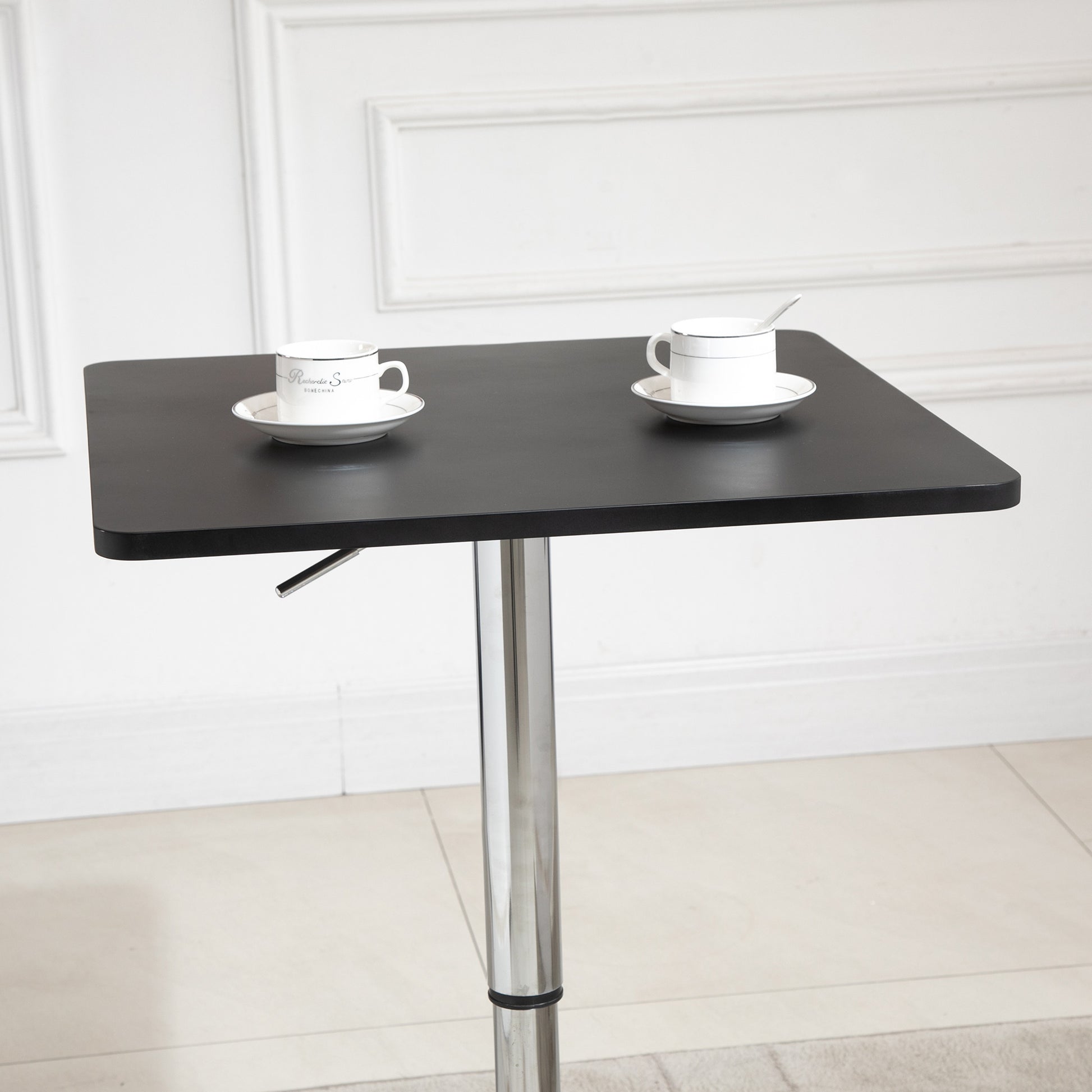 Height-Adjustable Bar Table with Rotating Tabletop, Non-Slip Kitchen Table for Living Room, Dining Room, Black, 60 x 60 x 69-93 cm