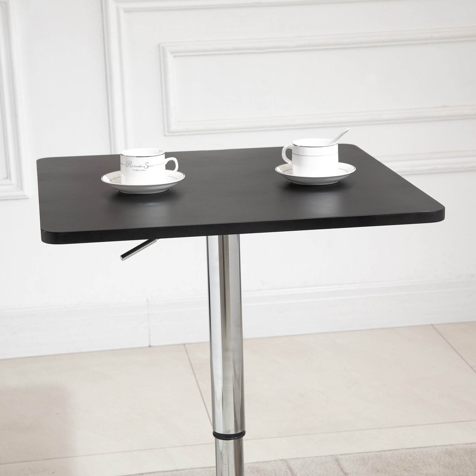 Height-Adjustable Bar Table with Rotating Tabletop, Non-Slip Kitchen Table for Living Room, Dining Room, Black, 60 x 60 x 69-93 cm