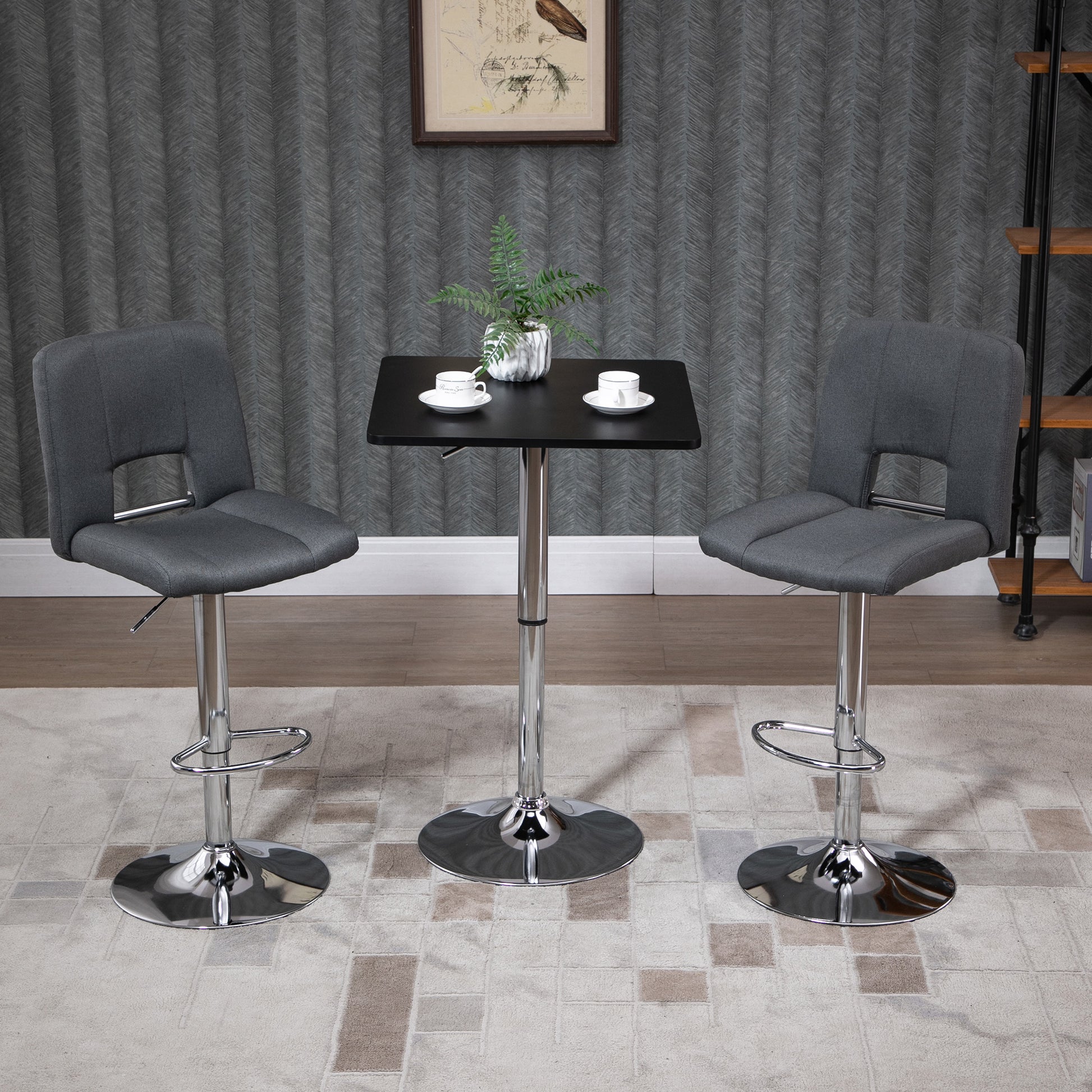 Height-Adjustable Bar Table with Rotating Tabletop, Non-Slip Kitchen Table for Living Room, Dining Room, Black, 60 x 60 x 69-93 cm