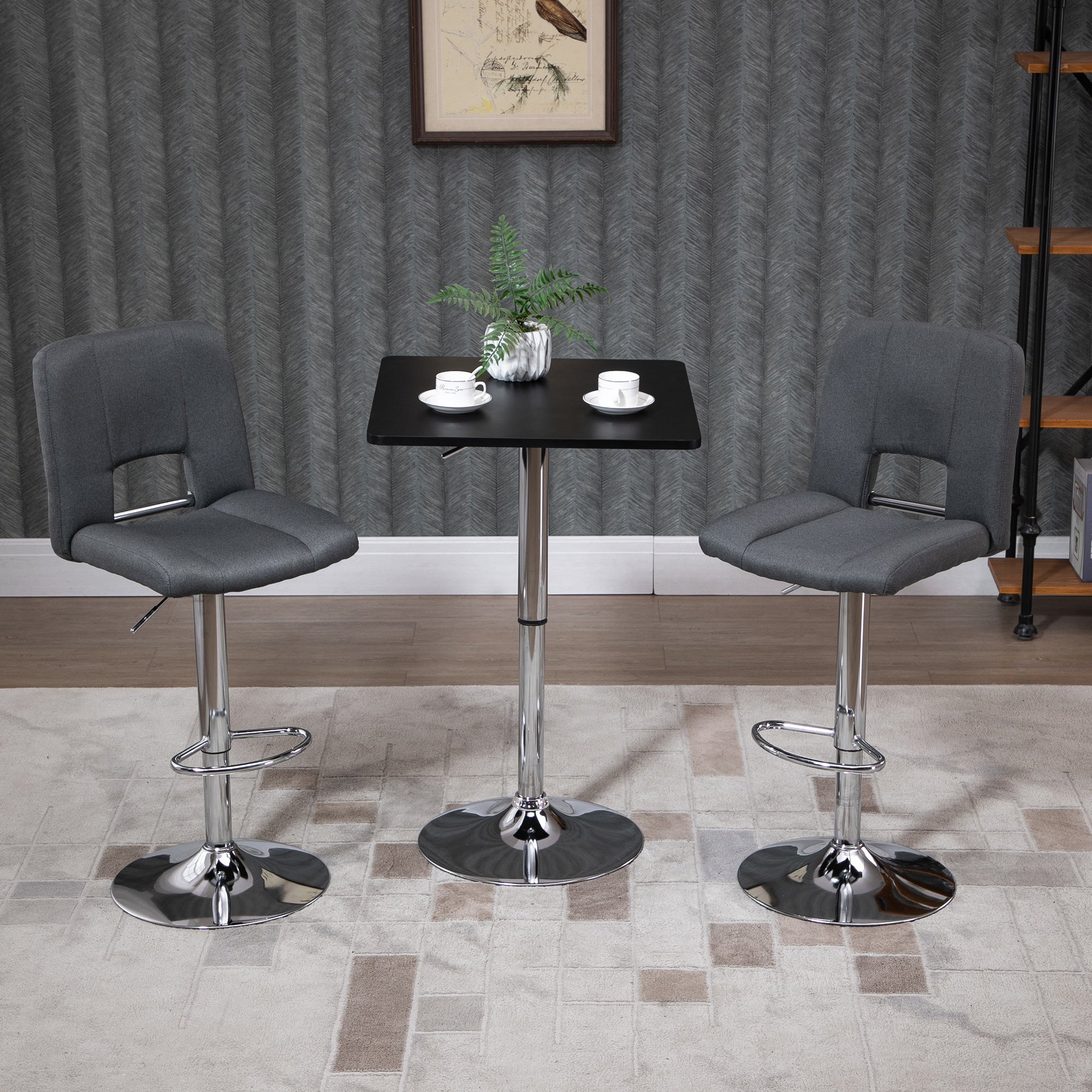 Height-Adjustable Bar Table with Rotating Tabletop, Non-Slip Kitchen Table for Living Room, Dining Room, Black, 60 x 60 x 69-93 cm