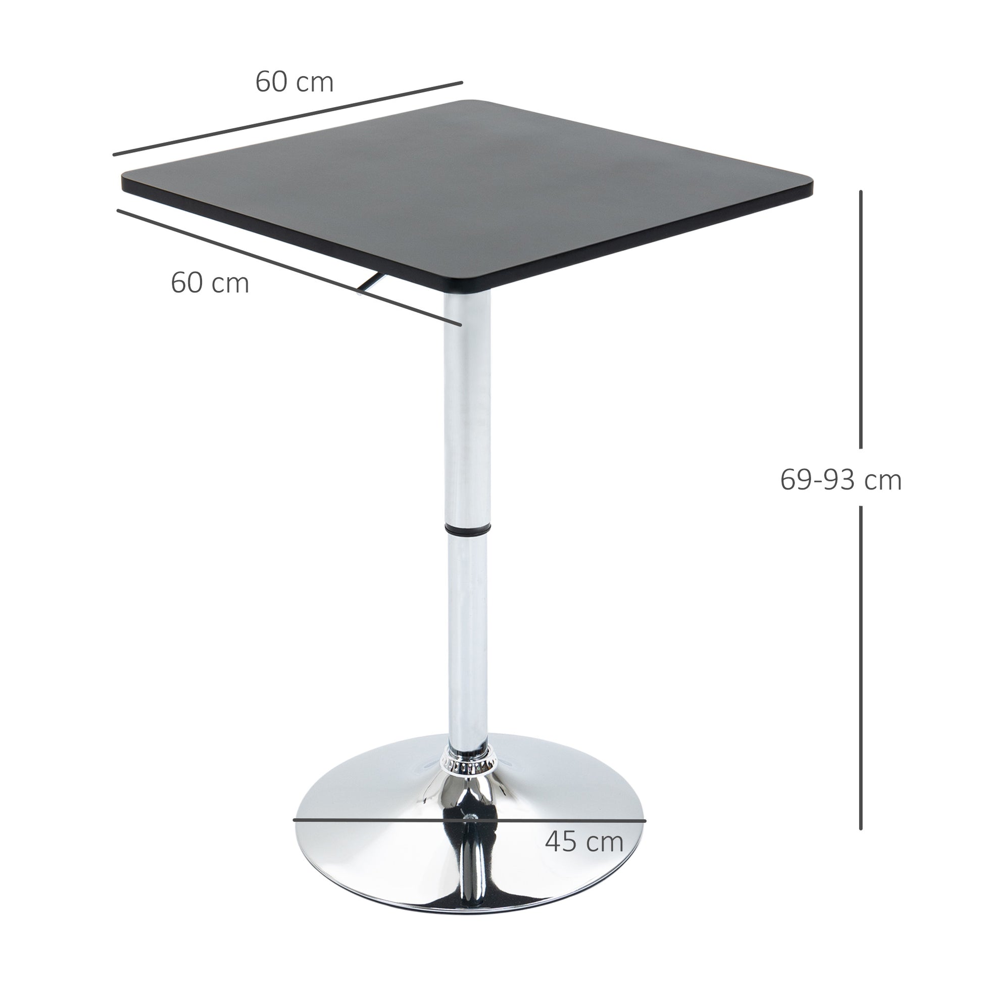 Height-Adjustable Bar Table with Rotating Tabletop, Non-Slip Kitchen Table for Living Room, Dining Room, Black, 60 x 60 x 69-93 cm