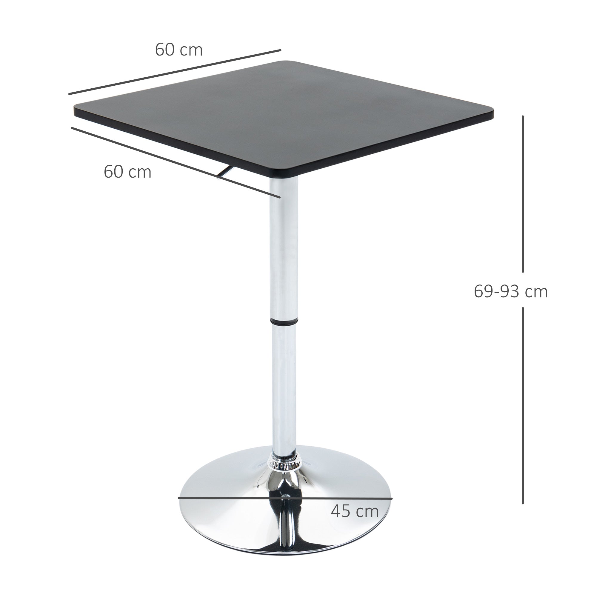 Height-Adjustable Bar Table with Rotating Tabletop, Non-Slip Kitchen Table for Living Room, Dining Room, Black, 60 x 60 x 69-93 cm