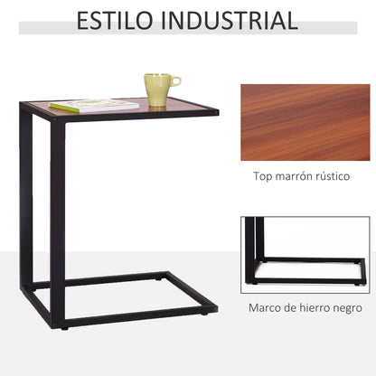 Small Side Table for Sofa in C Shape Metal Frame and MDF Wood Board for Living Room 40.6x50.8x64.2 cm Walnut