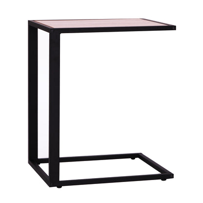 Small Side Table for Sofa in C Shape Metal Frame and MDF Wood Board for Living Room 40.6x50.8x64.2 cm Walnut