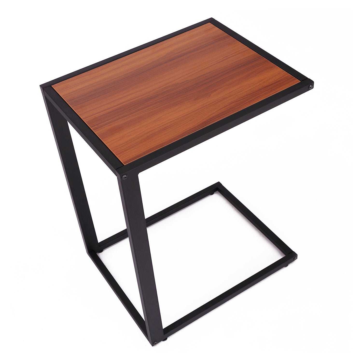 Small Side Table for Sofa in C Shape Metal Frame and MDF Wood Board for Living Room 40.6x50.8x64.2 cm Walnut