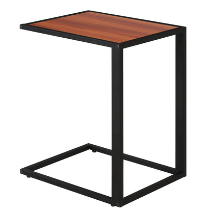 Small Side Table for Sofa in C Shape Metal Frame and MDF Wood Board for Living Room 40.6x50.8x64.2 cm Walnut