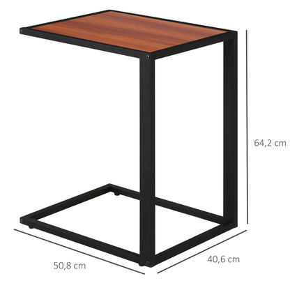Small Side Table for Sofa in C Shape Metal Frame and MDF Wood Board for Living Room 40.6x50.8x64.2 cm Walnut