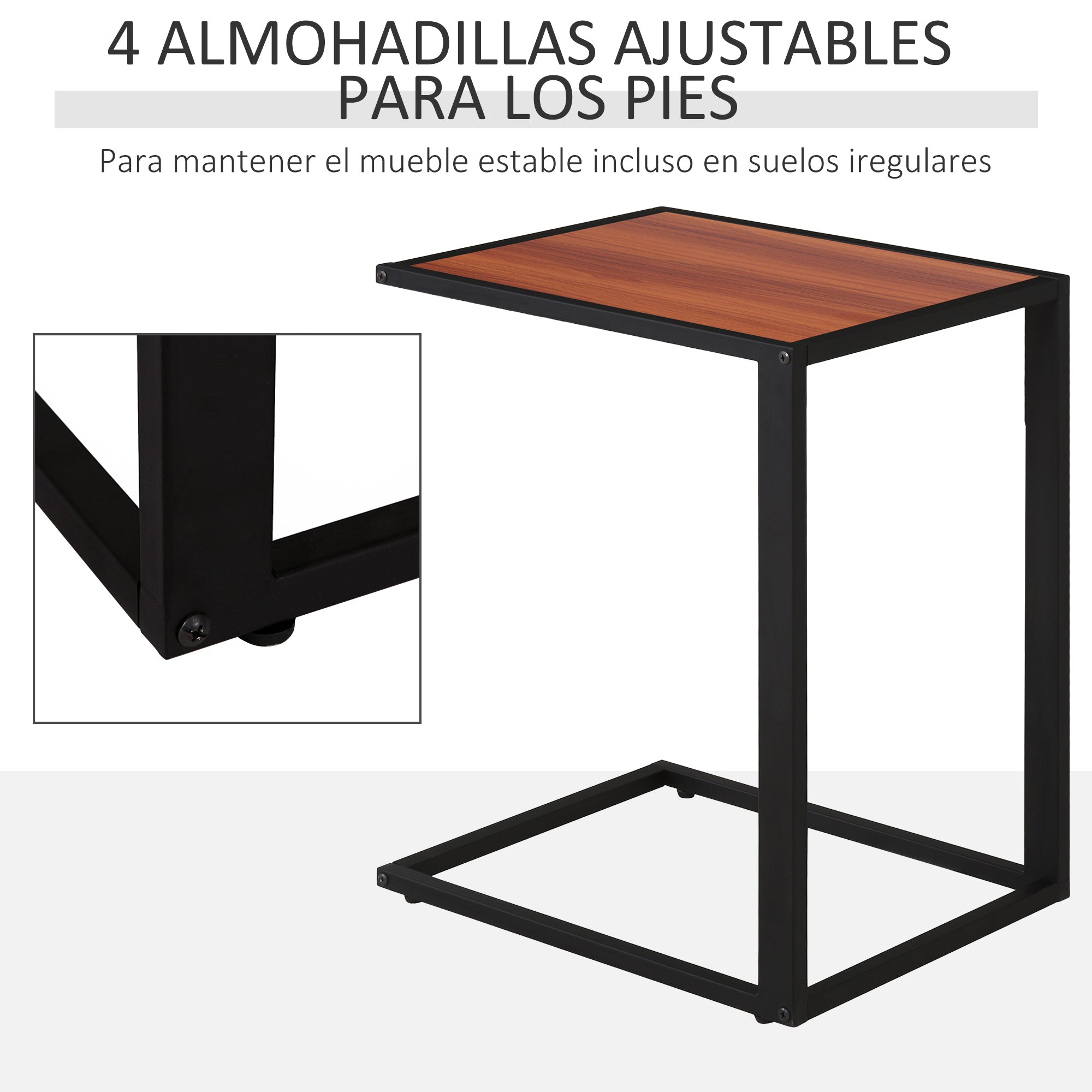 Small Side Table for Sofa in C Shape Metal Frame and MDF Wood Board for Living Room 40.6x50.8x64.2 cm Walnut