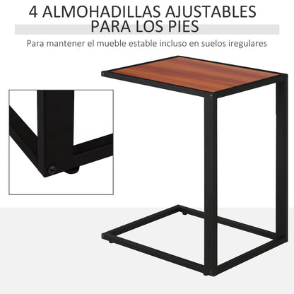 Small Side Table for Sofa in C Shape Metal Frame and MDF Wood Board for Living Room 40.6x50.8x64.2 cm Walnut