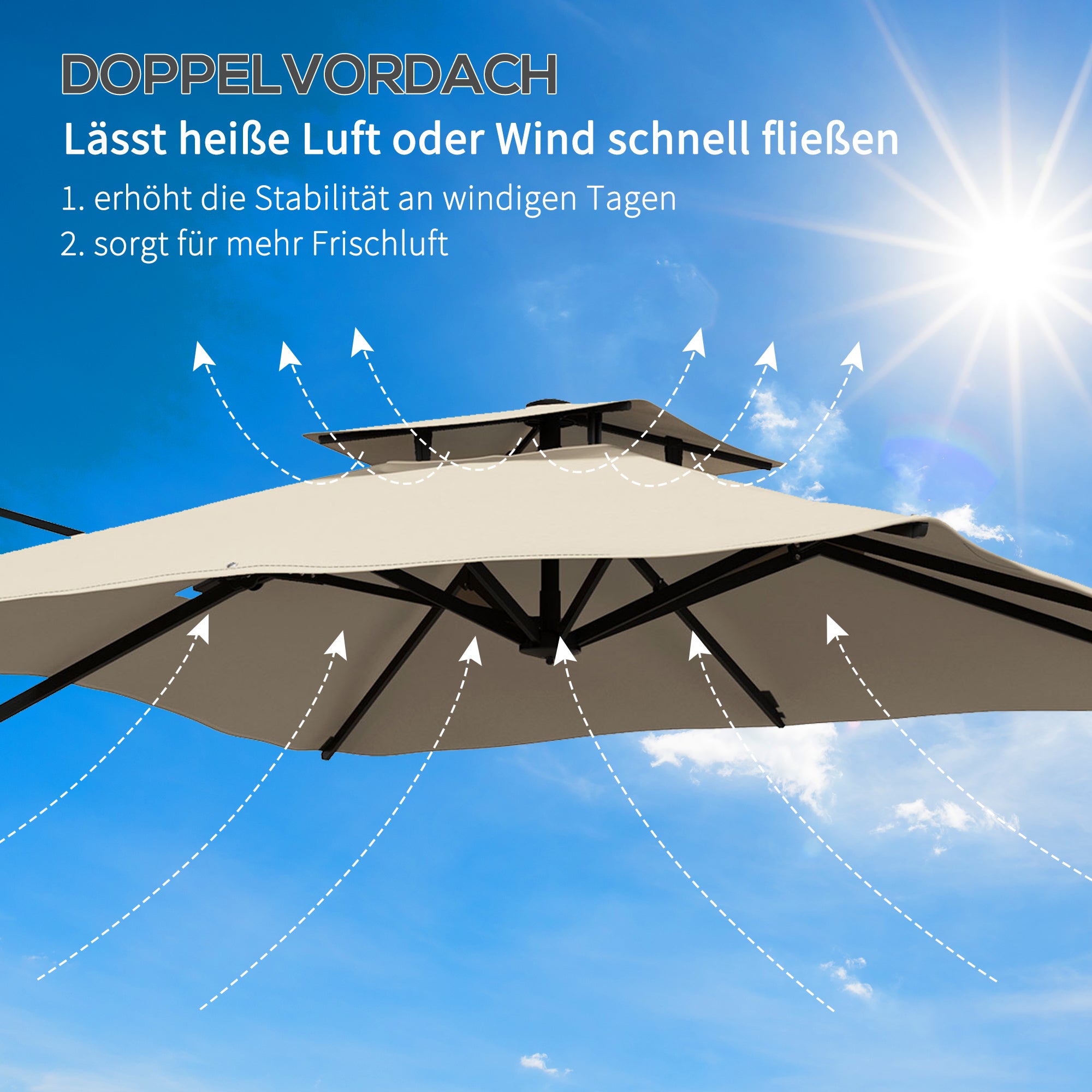 Sunshade approx. 3 x 3 m 360-degree swivel cantilever umbrella garden umbrella with hand crank patio umbrella for balcony Alu Khaki