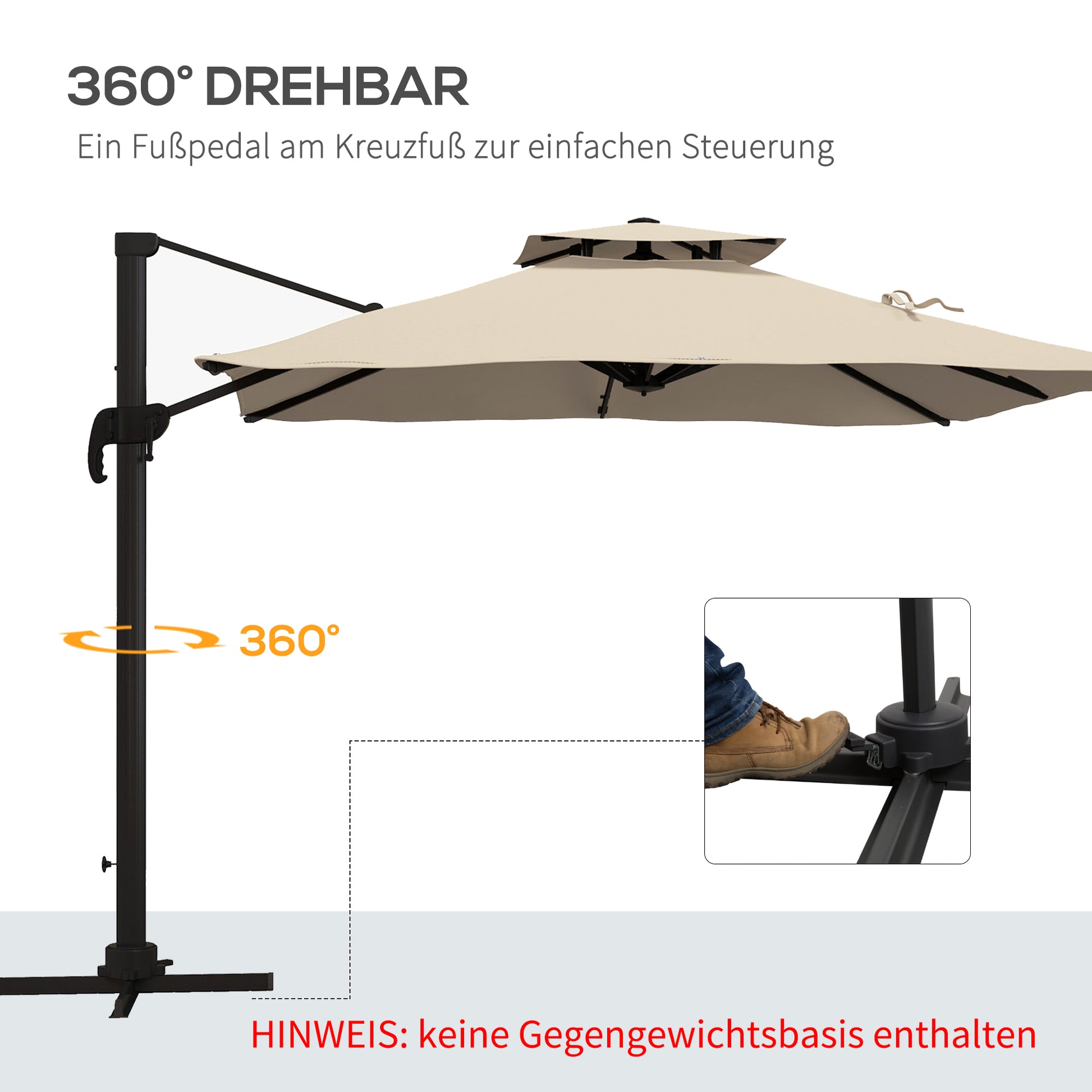 Sunshade approx. 3 x 3 m 360-degree swivel cantilever umbrella garden umbrella with hand crank patio umbrella for balcony Alu Khaki