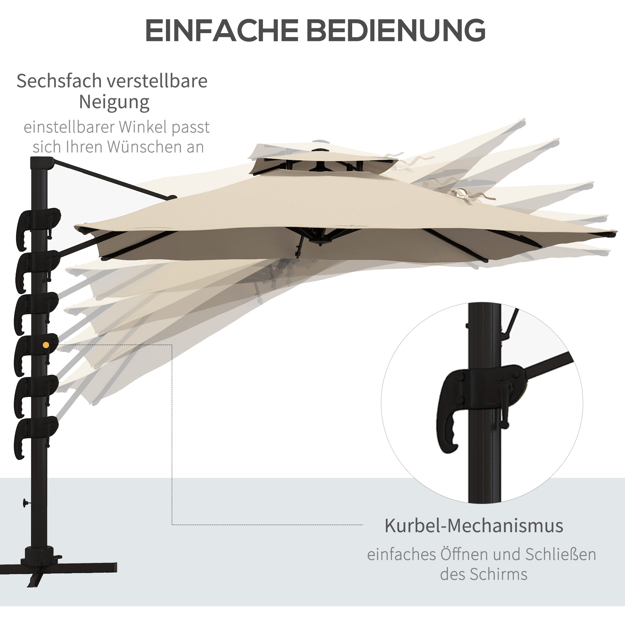 Sunshade approx. 3 x 3 m 360-degree swivel cantilever umbrella garden umbrella with hand crank patio umbrella for balcony Alu Khaki