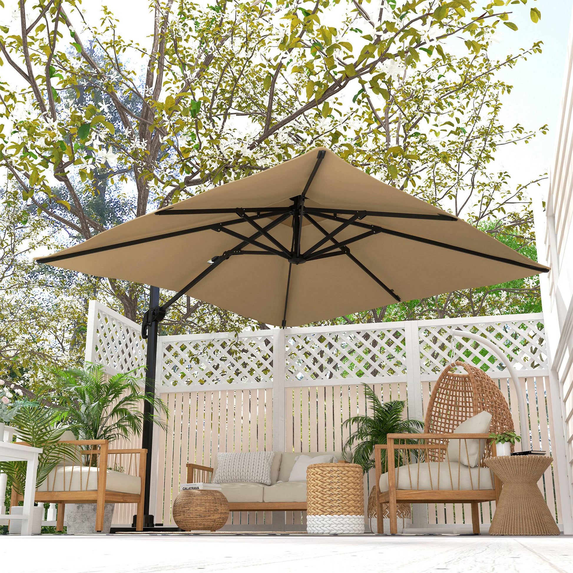 Sunshade approx. 3 x 3 m 360-degree swivel cantilever umbrella garden umbrella with hand crank patio umbrella for balcony Alu Khaki