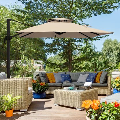 Sunshade approx. 3 x 3 m 360-degree swivel cantilever umbrella garden umbrella with hand crank patio umbrella for balcony Alu Khaki
