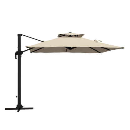 Sunshade approx. 3 x 3 m 360-degree swivel cantilever umbrella garden umbrella with hand crank patio umbrella for balcony Alu Khaki