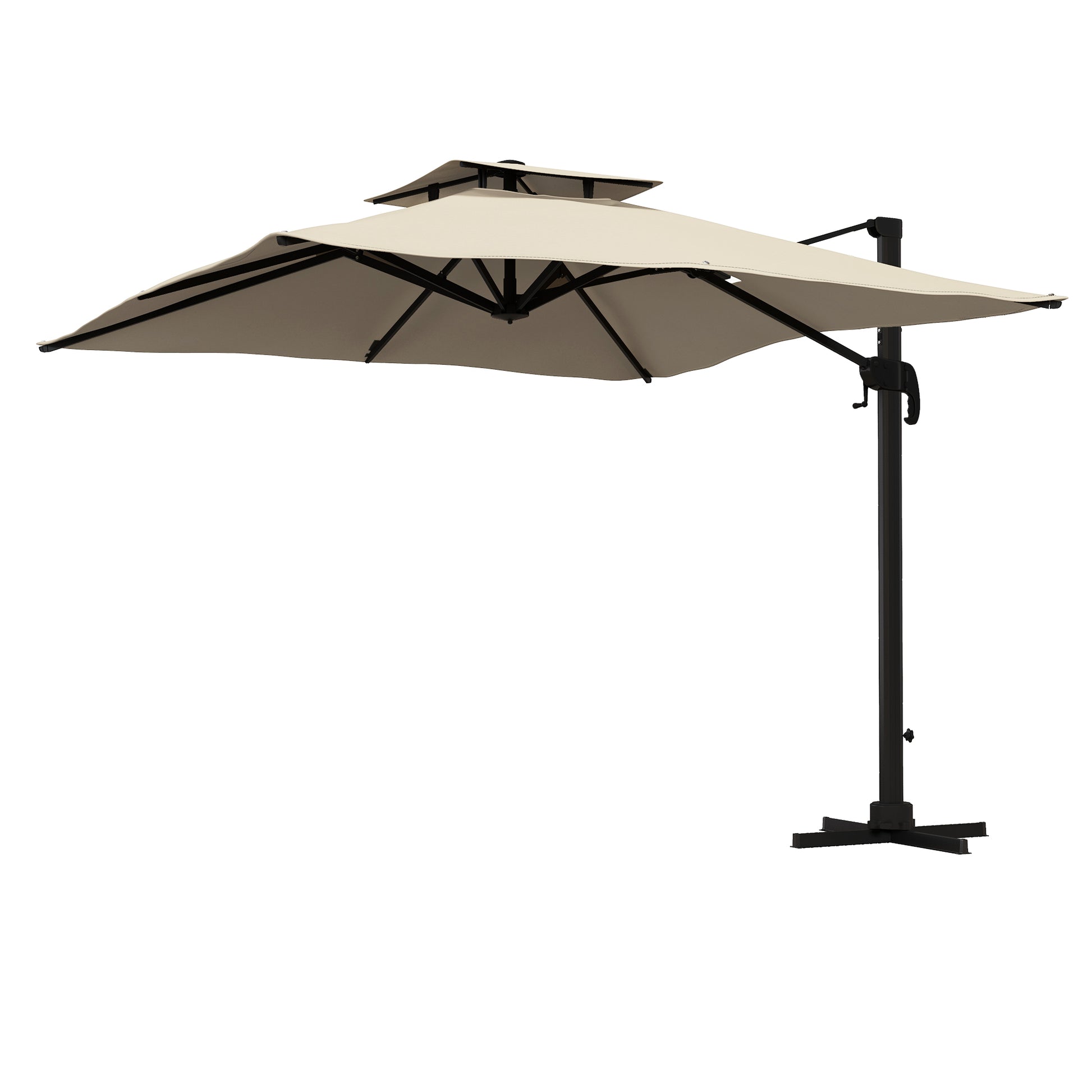 Sunshade approx. 3 x 3 m 360-degree swivel cantilever umbrella garden umbrella with hand crank patio umbrella for balcony Alu Khaki