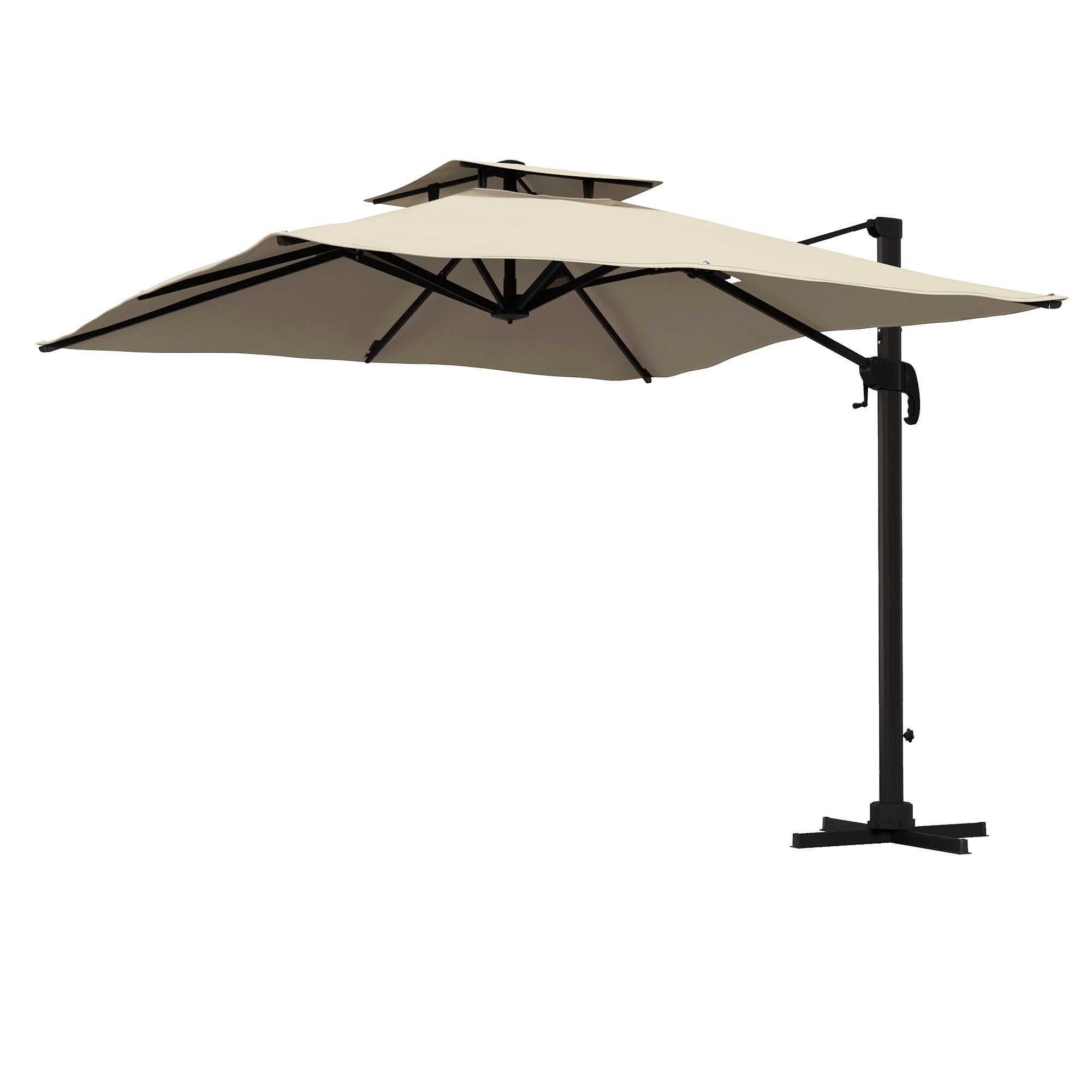 Sunshade approx. 3 x 3 m 360-degree swivel cantilever umbrella garden umbrella with hand crank patio umbrella for balcony Alu Khaki