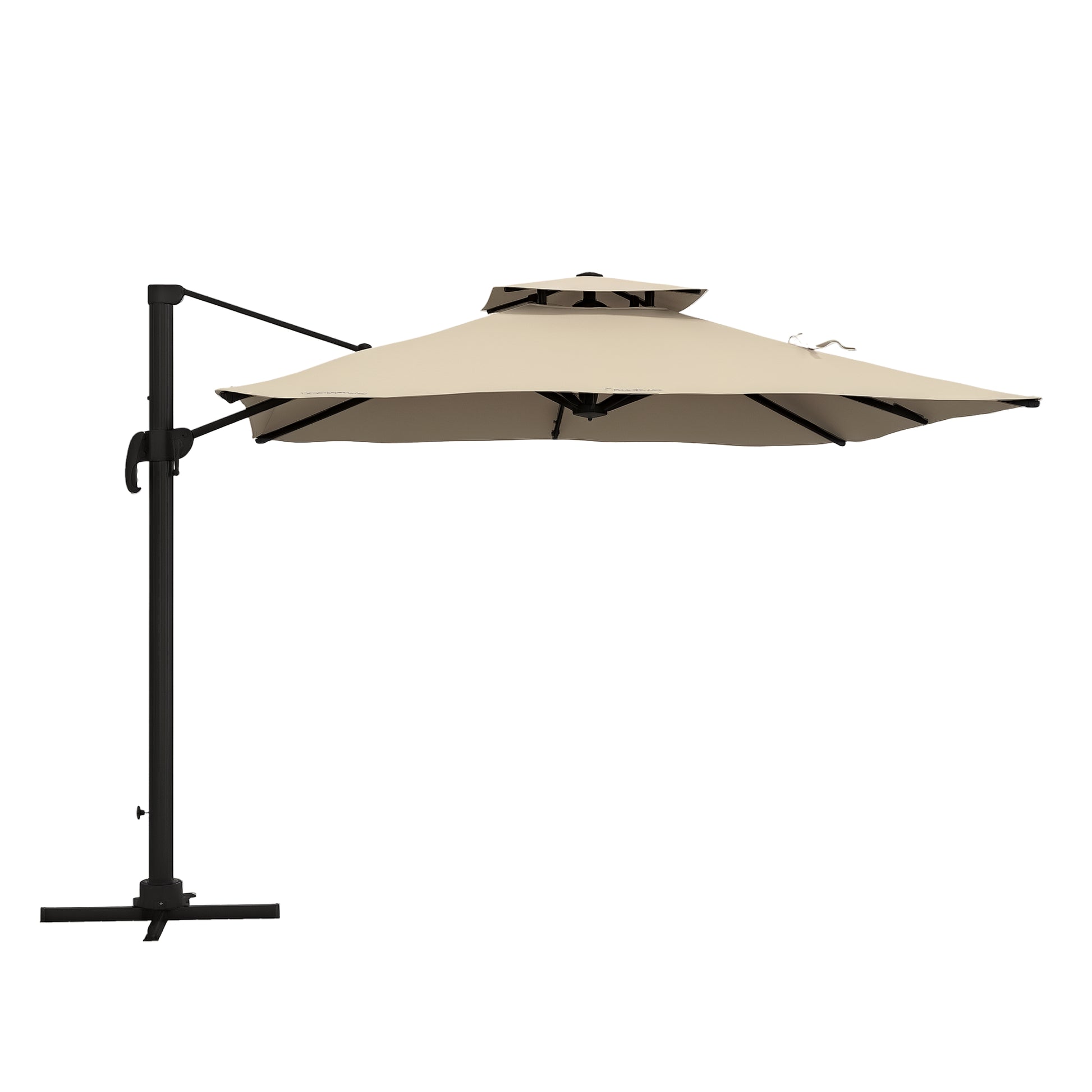Sunshade approx. 3 x 3 m 360-degree swivel cantilever umbrella garden umbrella with hand crank patio umbrella for balcony Alu Khaki