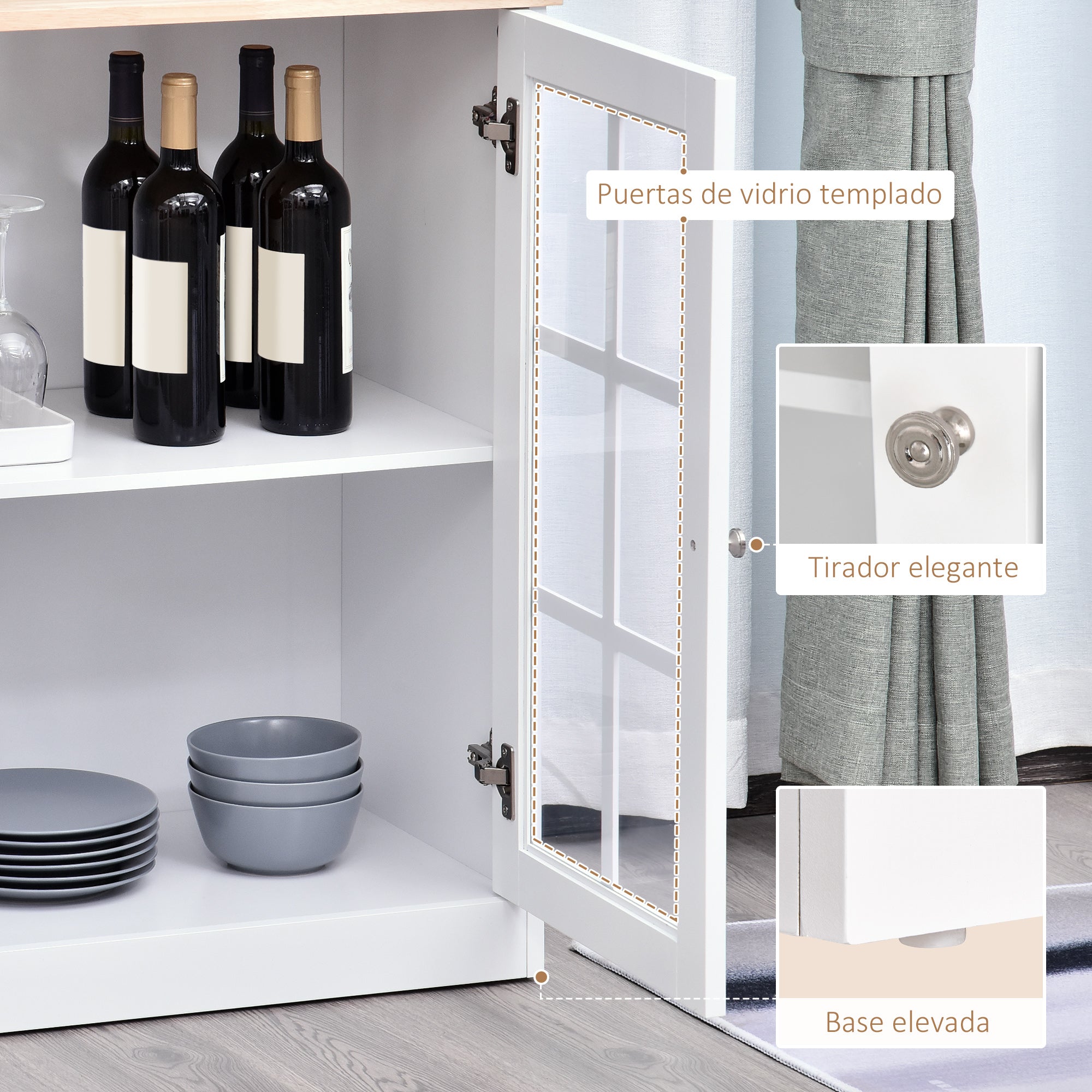 Kitchen Pantry Cabinet Storage Cabinet with Shelves and Glass Doors for Small Appliances and Tableware Sideboard for Dining Room Living Room 80x37x183 cm White