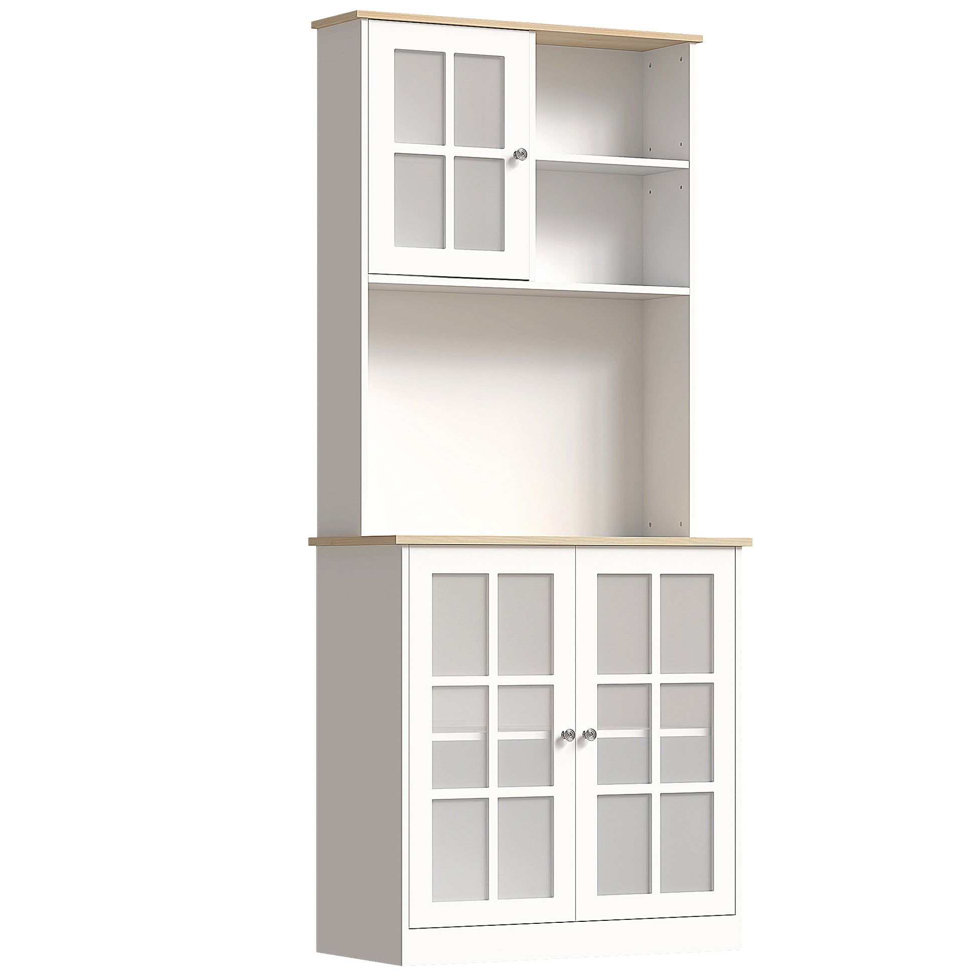Kitchen Pantry Cabinet Storage Cabinet with Shelves and Glass Doors for Small Appliances and Tableware Sideboard for Dining Room Living Room 80x37x183 cm White