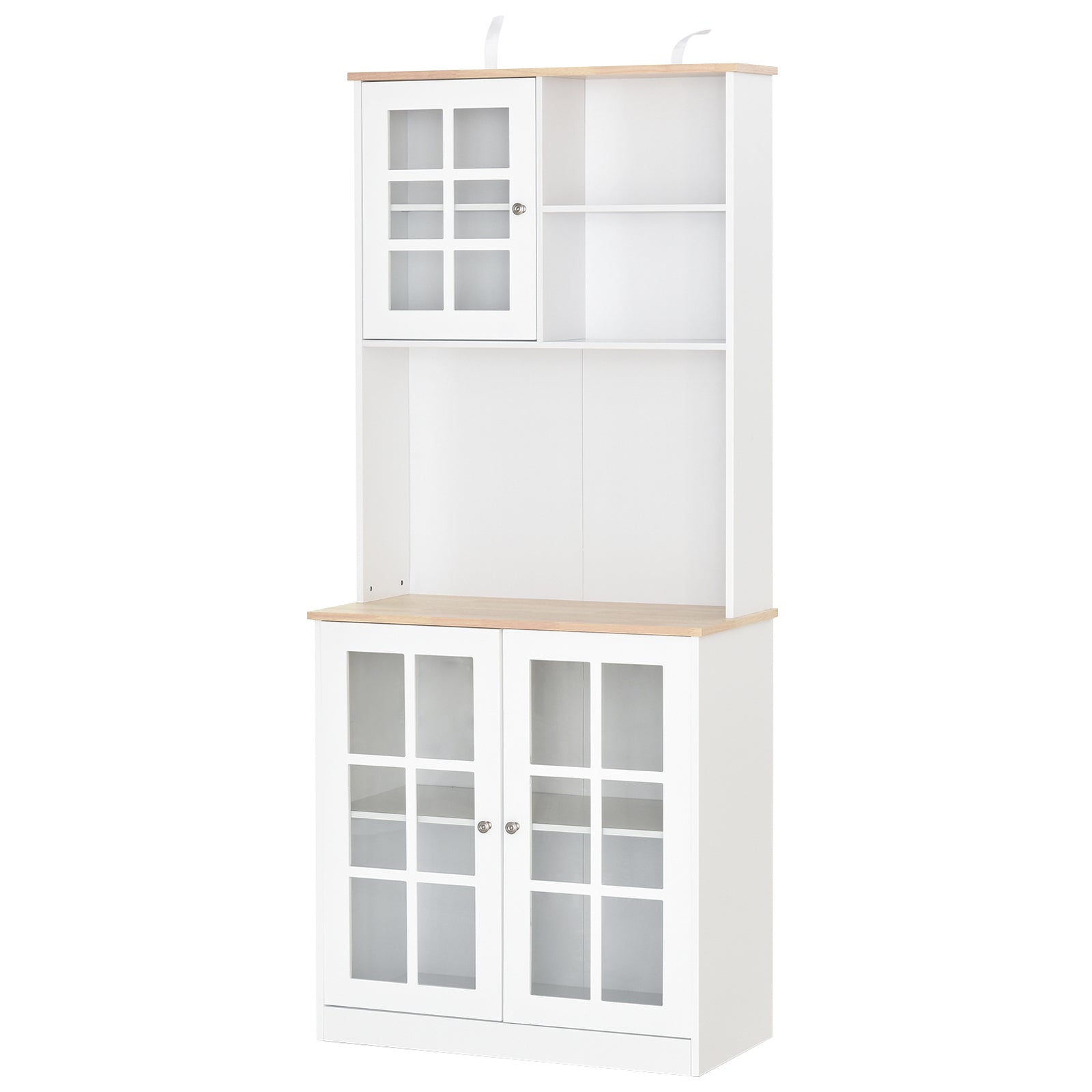 Kitchen Pantry Cabinet Storage Cabinet with Shelves and Glass Doors for Small Appliances and Tableware Sideboard for Dining Room Living Room 80x37x183 cm White