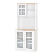Kitchen Pantry Cabinet Storage Cabinet with Shelves and Glass Doors for Small Appliances and Tableware Sideboard for Dining Room Living Room 80x37x183 cm White