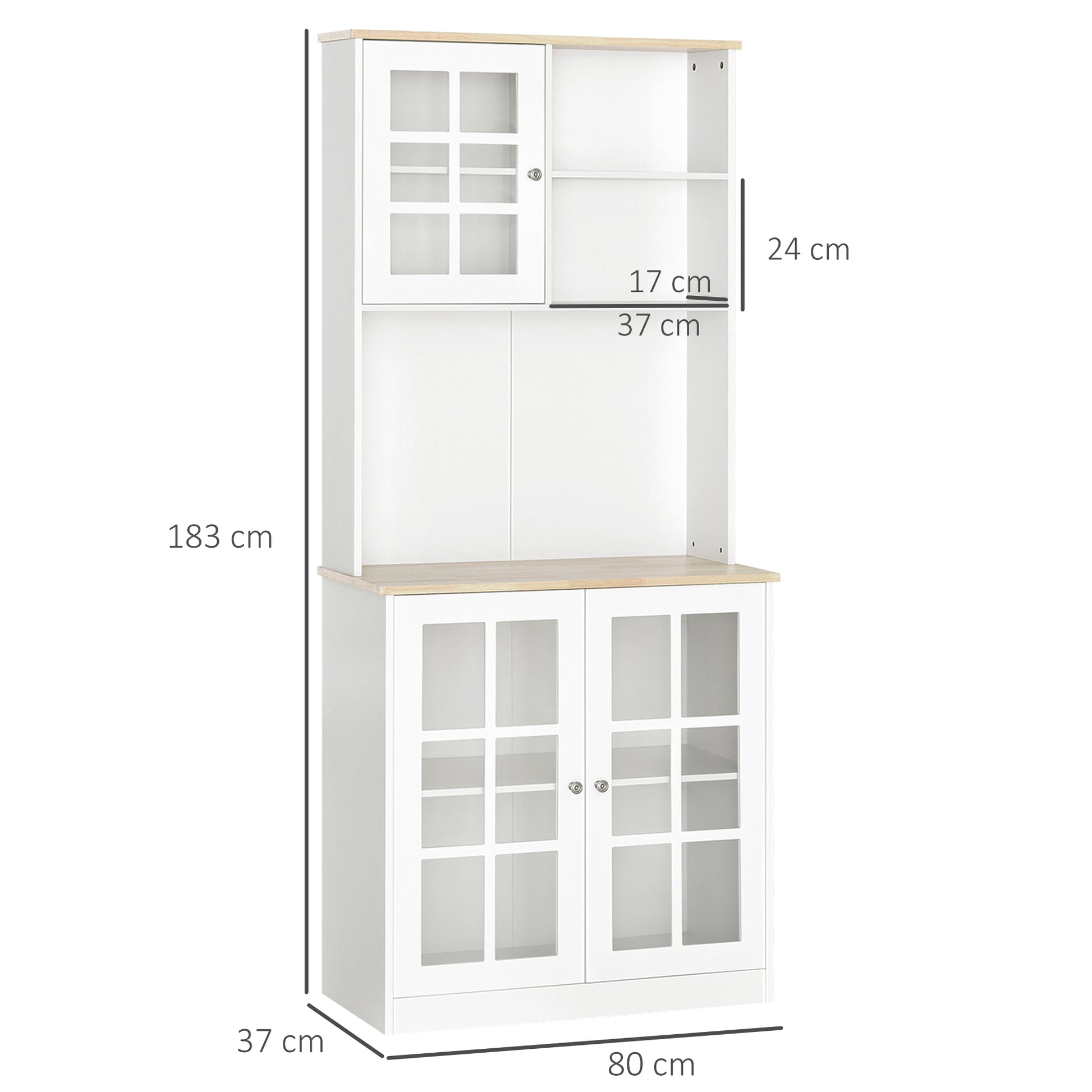 Kitchen Pantry Cabinet Storage Cabinet with Shelves and Glass Doors for Small Appliances and Tableware Sideboard for Dining Room Living Room 80x37x183 cm White