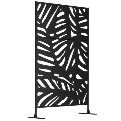 Garden Privacy Screen 122 x 198 cm Balcony Privacy Screen with Stand, Partition, Room Divider with Leaf Pattern for Terrace, Garden, Steel, Black
