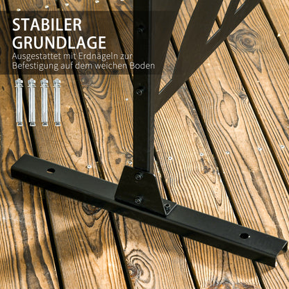 Garden Privacy Screen 122 x 198 cm Balcony Privacy Screen with Stand, Partition, Room Divider with Leaf Pattern for Terrace, Garden, Steel, Black