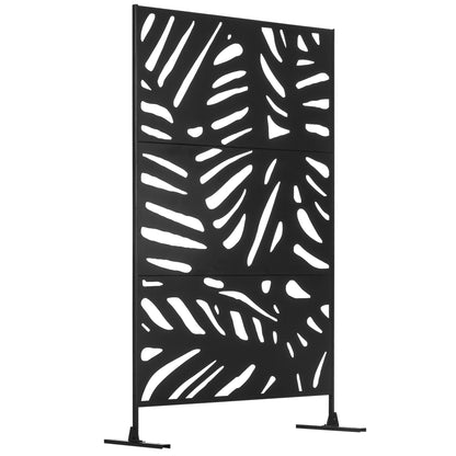 Garden Privacy Screen 122 x 198 cm Balcony Privacy Screen with Stand, Partition, Room Divider with Leaf Pattern for Terrace, Garden, Steel, Black