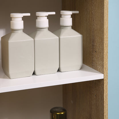 Tall Bathroom Cabinet Column Cabinet with 1 Door Drawer and 3 Shelves Adjustable Shelf for Kitchen Living Room 32.6x30x171.2 cm Natural Wood and White