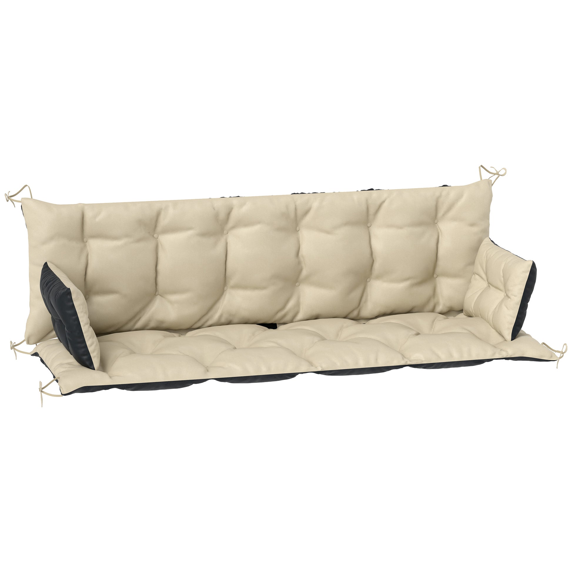 3 Seater Bench Cushion 180x110x8 cm Bench Pad with Straps, Seat Cushion, Outdoor/Indoor Chair Cushion, Seat Cover, Seat Padding, Bench Padding for Garden Furniture, Swing Seat, Beige + Black