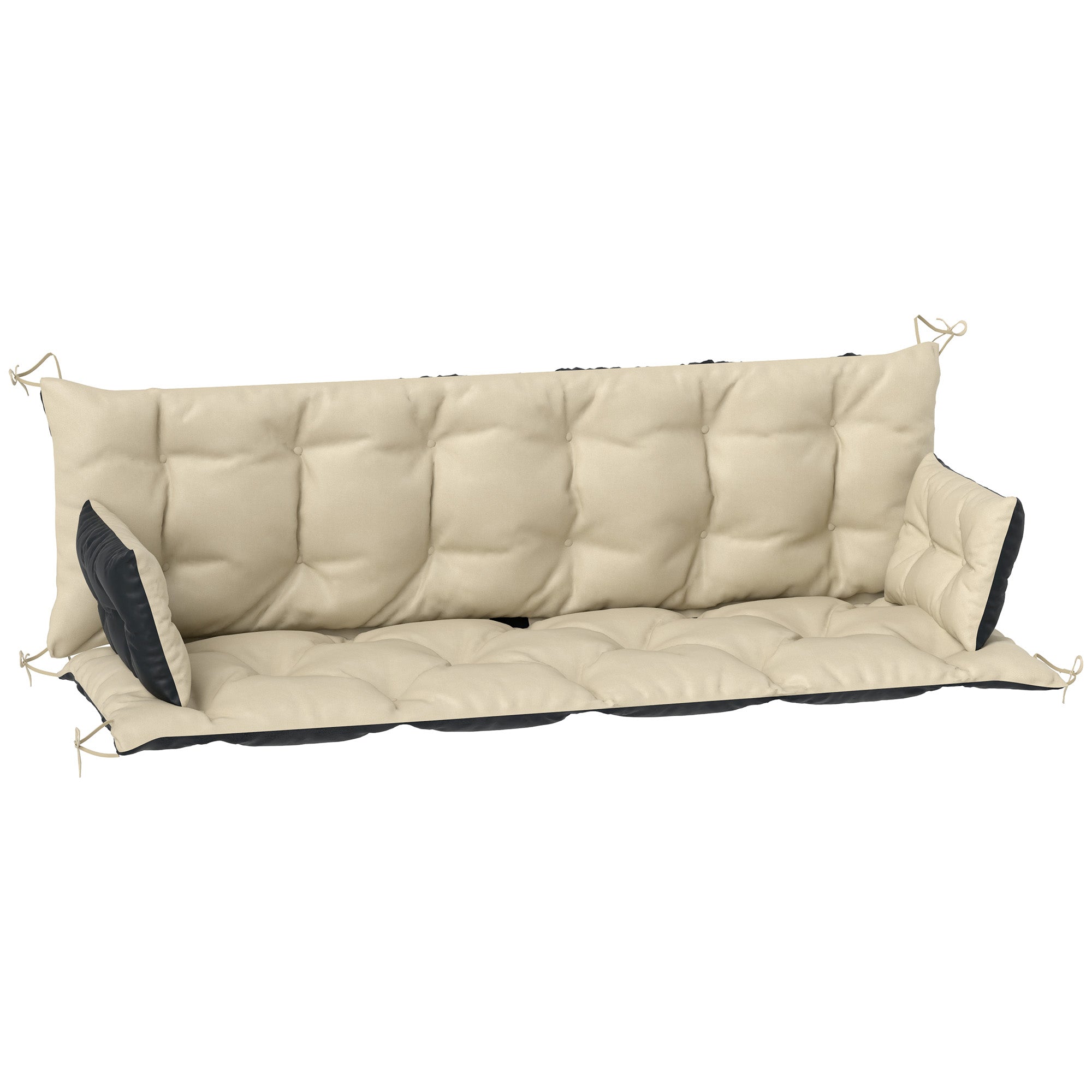 3 Seater Bench Cushion 180x110x8 cm Bench Pad with Straps, Seat Cushion, Outdoor/Indoor Chair Cushion, Seat Cover, Seat Padding, Bench Padding for Garden Furniture, Swing Seat, Beige + Black