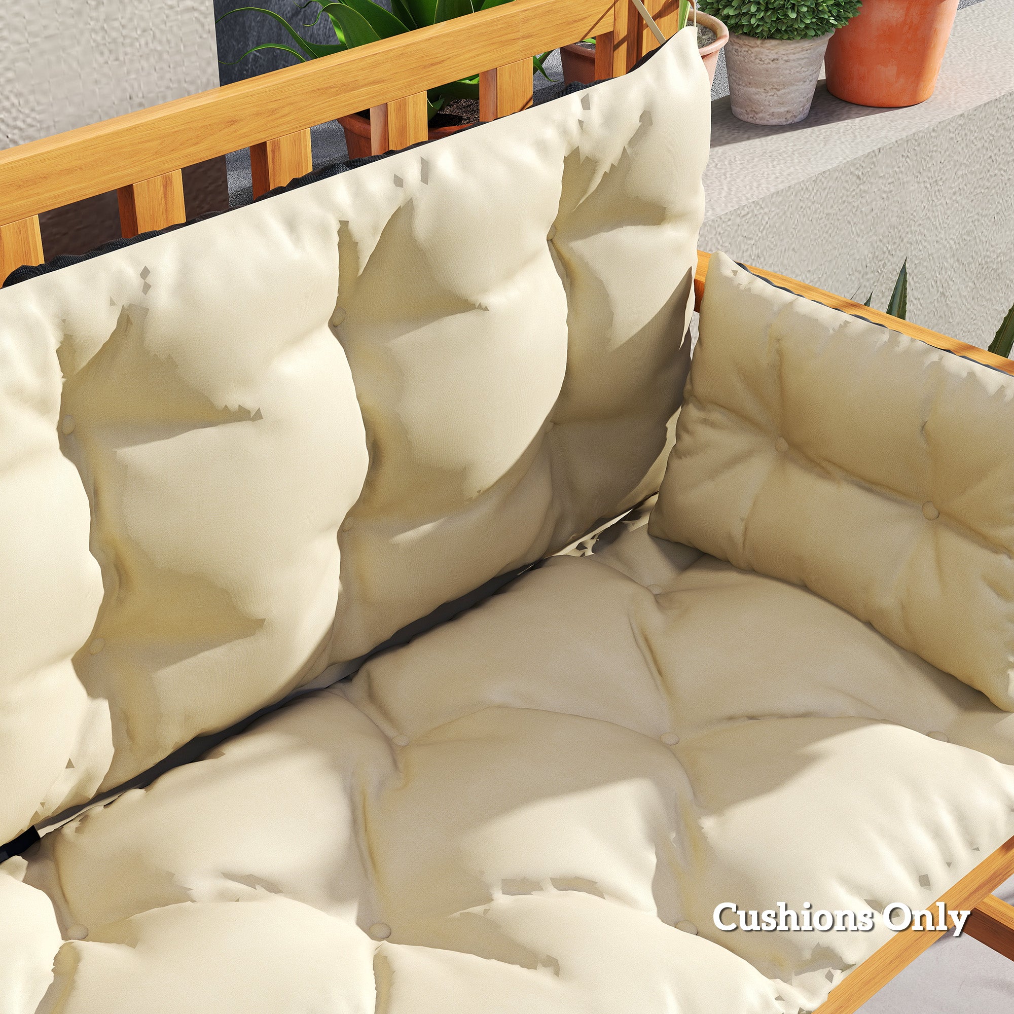 3 Seater Bench Cushion 180x110x8 cm Bench Pad with Straps, Seat Cushion, Outdoor/Indoor Chair Cushion, Seat Cover, Seat Padding, Bench Padding for Garden Furniture, Swing Seat, Beige + Black