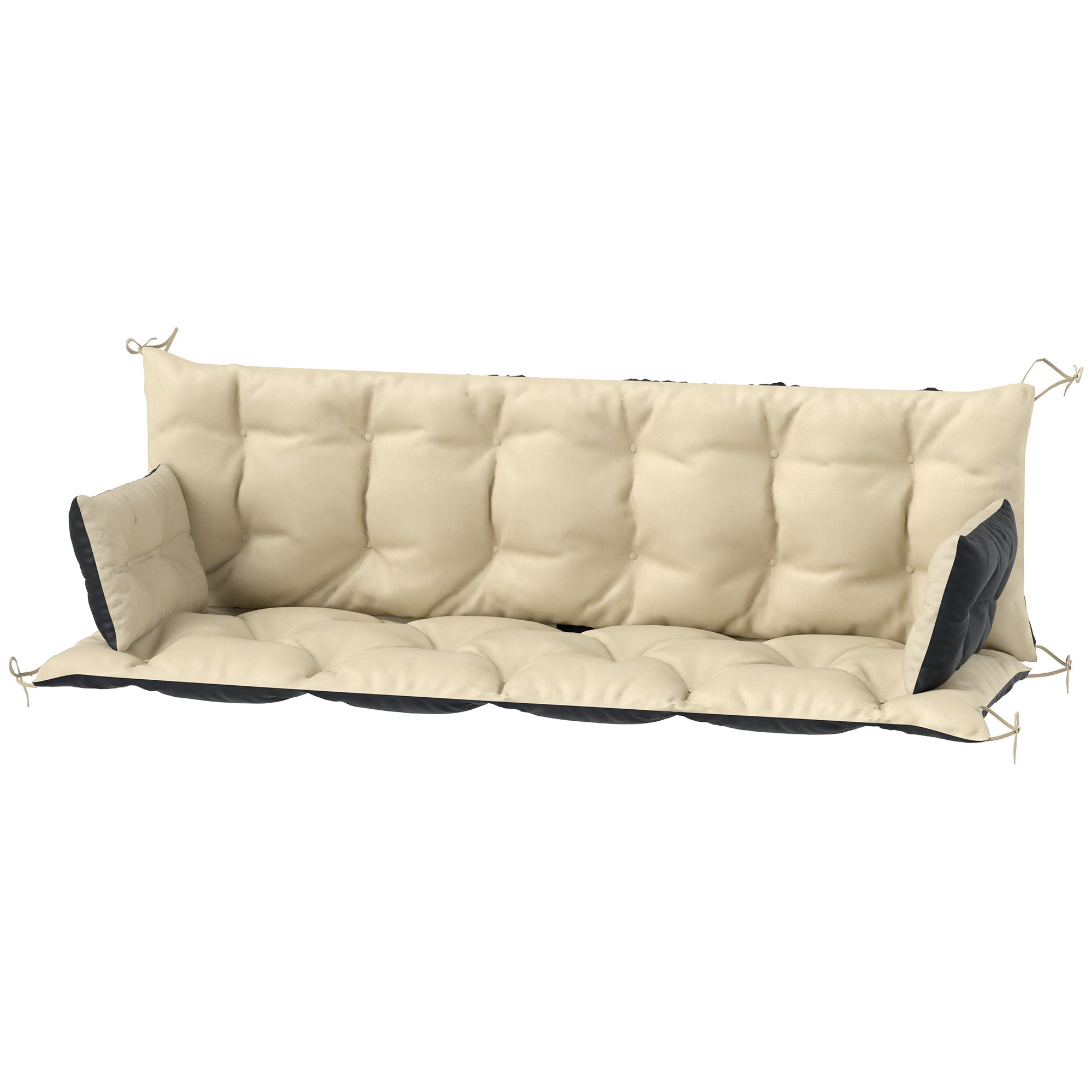 3 Seater Bench Cushion 180x110x8 cm Bench Pad with Straps, Seat Cushion, Outdoor/Indoor Chair Cushion, Seat Cover, Seat Padding, Bench Padding for Garden Furniture, Swing Seat, Beige + Black