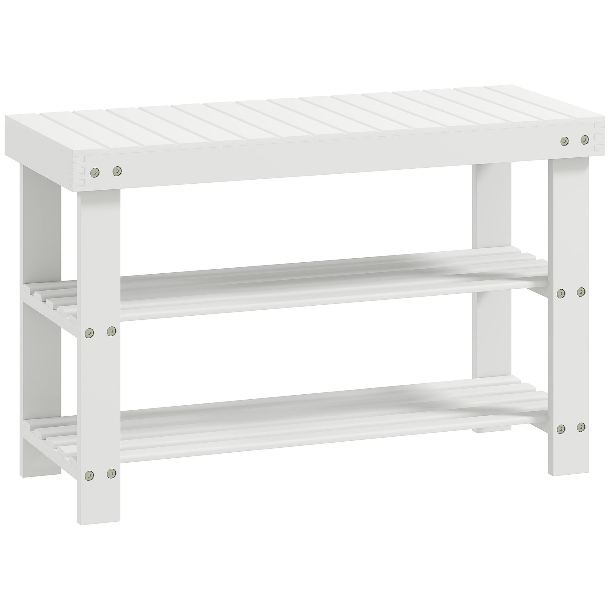 Bamboo Shoe Bench Shoe Rack with Seat Shoe Organizer 3-Tier Shoe Storage for 6 Pairs Shoes for Entryway Living Room Bedroom 70x28x45 cm White