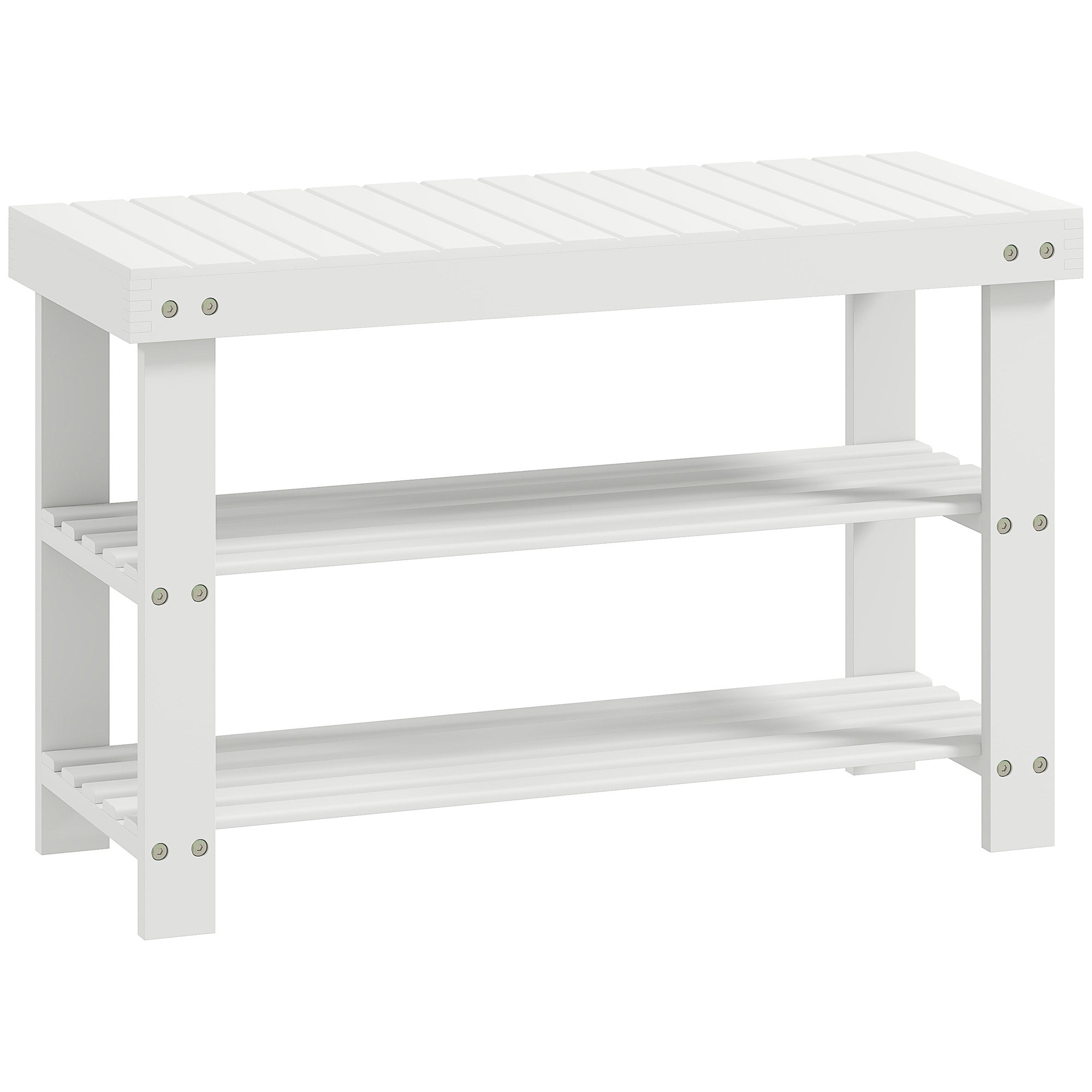 Bamboo Shoe Bench Shoe Rack with Seat Shoe Organizer 3-Tier Shoe Storage for 6 Pairs Shoes for Entryway Living Room Bedroom 70x28x45 cm White