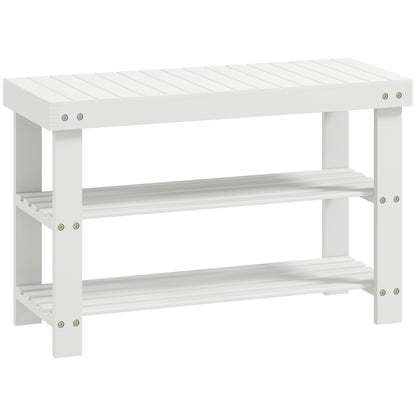 Bamboo Shoe Bench Shoe Rack with Seat Shoe Organizer 3-Tier Shoe Storage for 6 Pairs Shoes for Entryway Living Room Bedroom 70x28x45 cm White