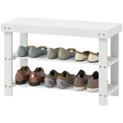 Bamboo Shoe Bench Shoe Rack with Seat Shoe Organizer 3-Tier Shoe Storage for 6 Pairs Shoes for Entryway Living Room Bedroom 70x28x45 cm White