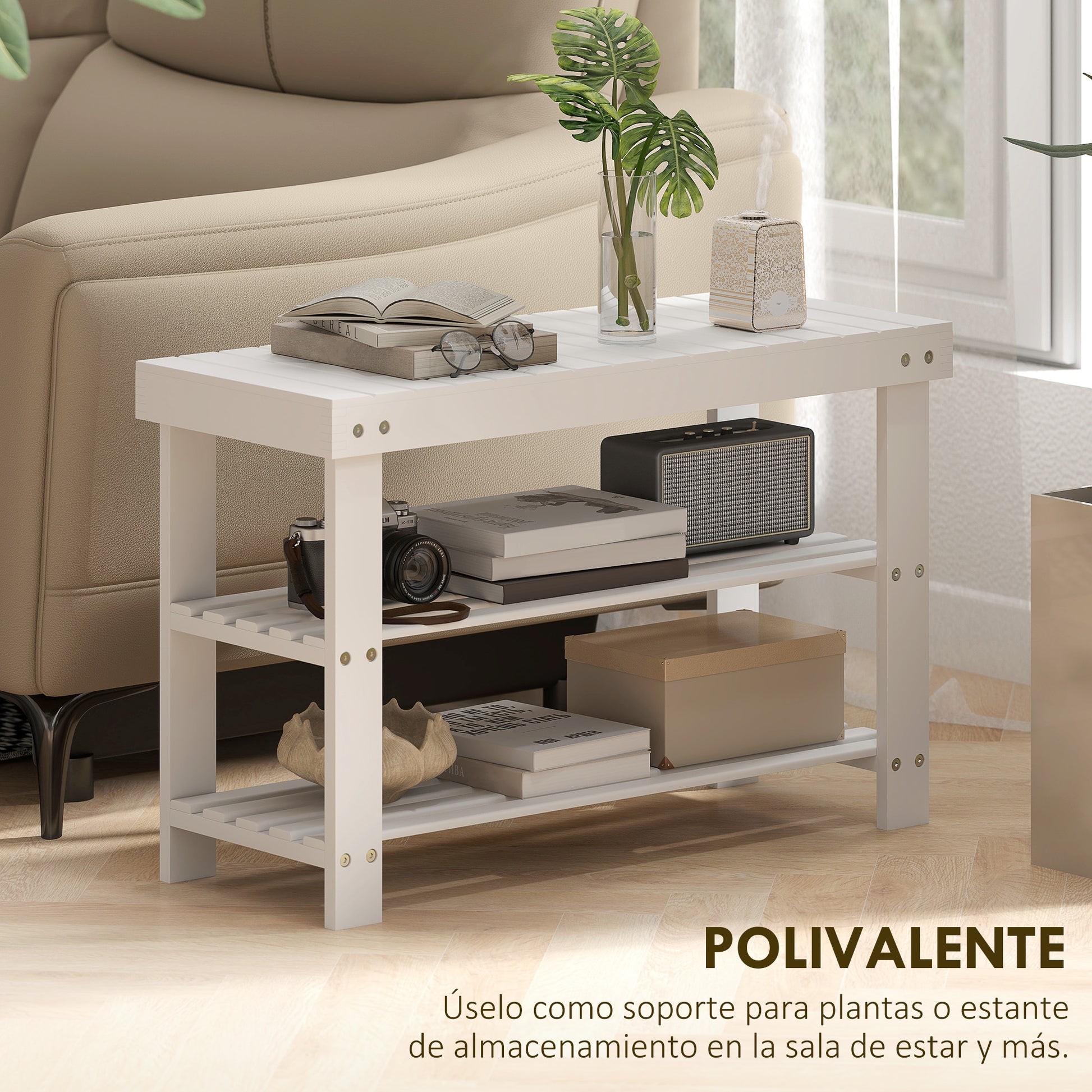 Bamboo Shoe Bench Shoe Rack with Seat Shoe Organizer 3-Tier Shoe Storage for 6 Pairs Shoes for Entryway Living Room Bedroom 70x28x45 cm White